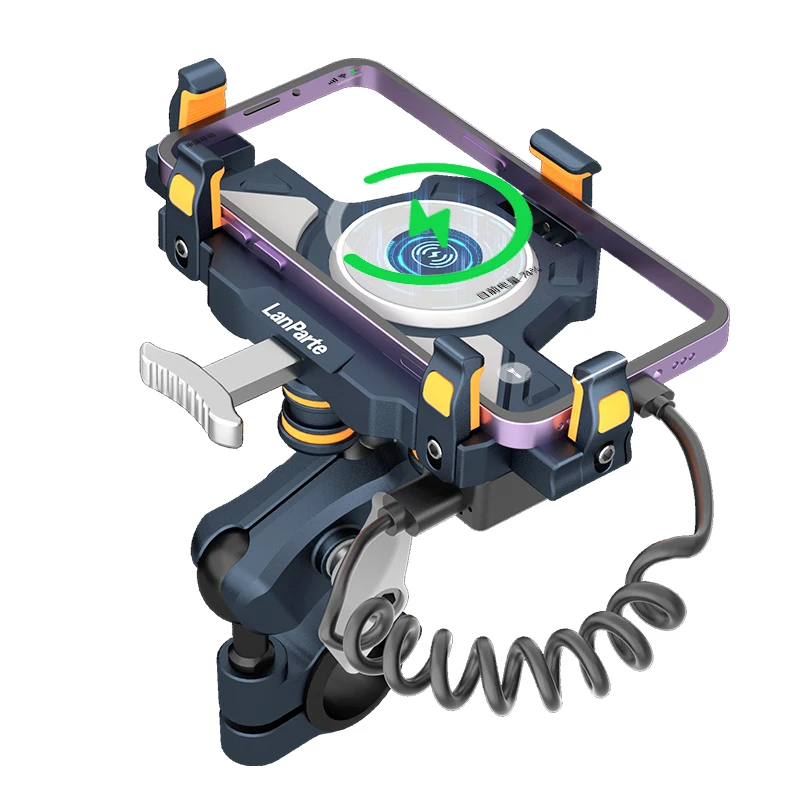 Lanparte Adjustable Metal Wireless Charing Handlebar Motorcycle Phone Holder Mount