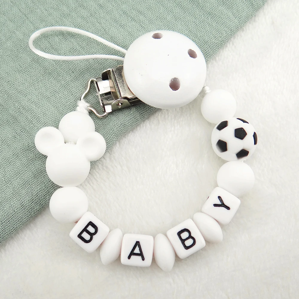 Handgemachte benutzerdefinierte Name DIY Fußball Baby Schnuller Clip Silikon Kette Anti-Drop Schnuller Halter – Detail 5