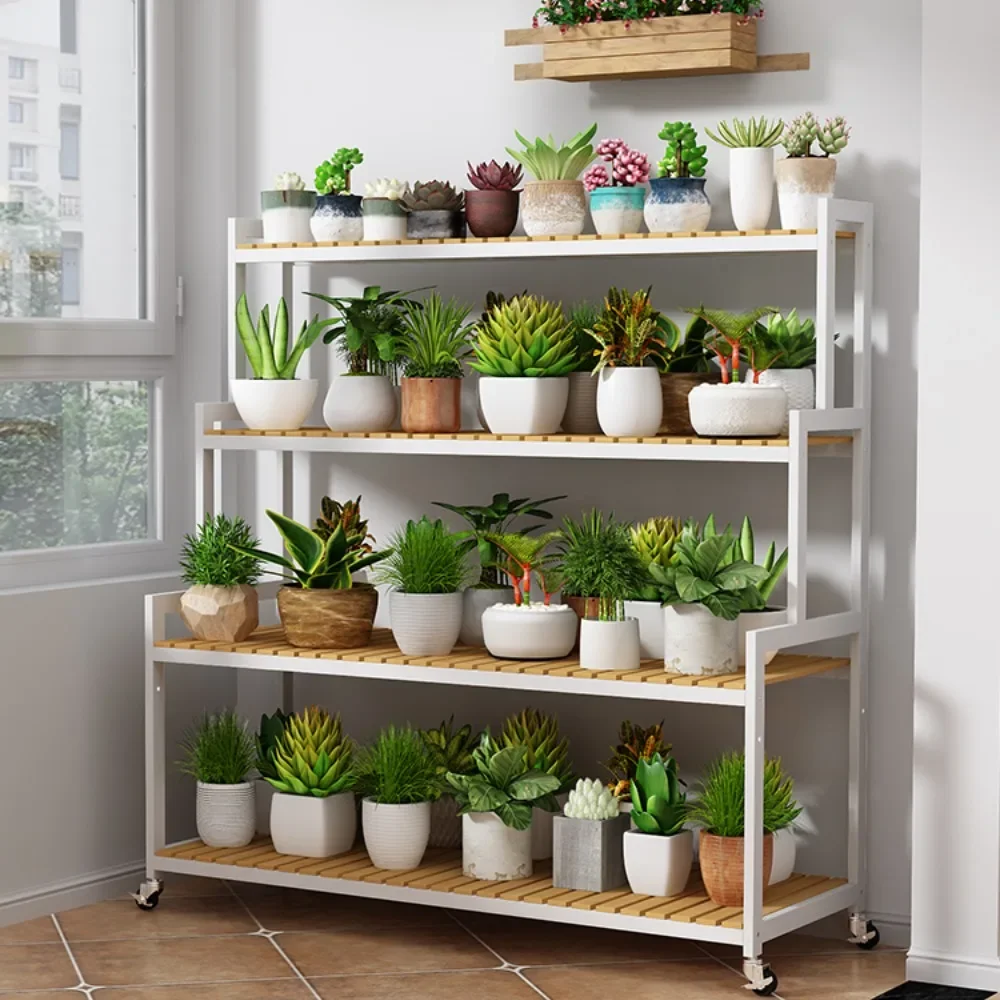 Plant Racks With Wheels Flower Pot Organizer Flower Layered Shelf Outdoor Detachable Adjustable Multi Functional Storage Rack