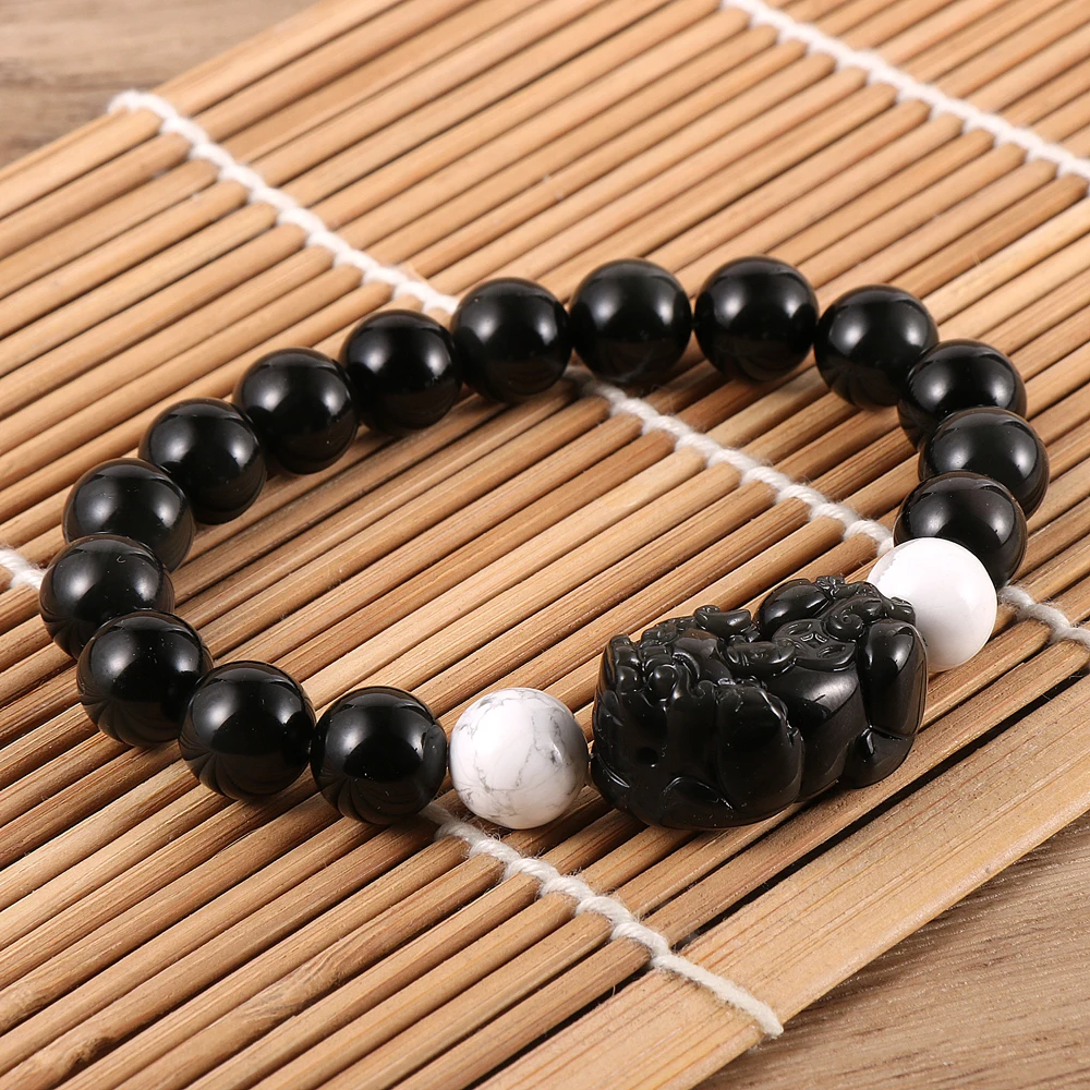 Hot Selling PiXiu Natural Obsidian Stone Fengshui Good Lucky and Wealth Men Beads Bracelet For Male Women Jewelry Wristband Gift