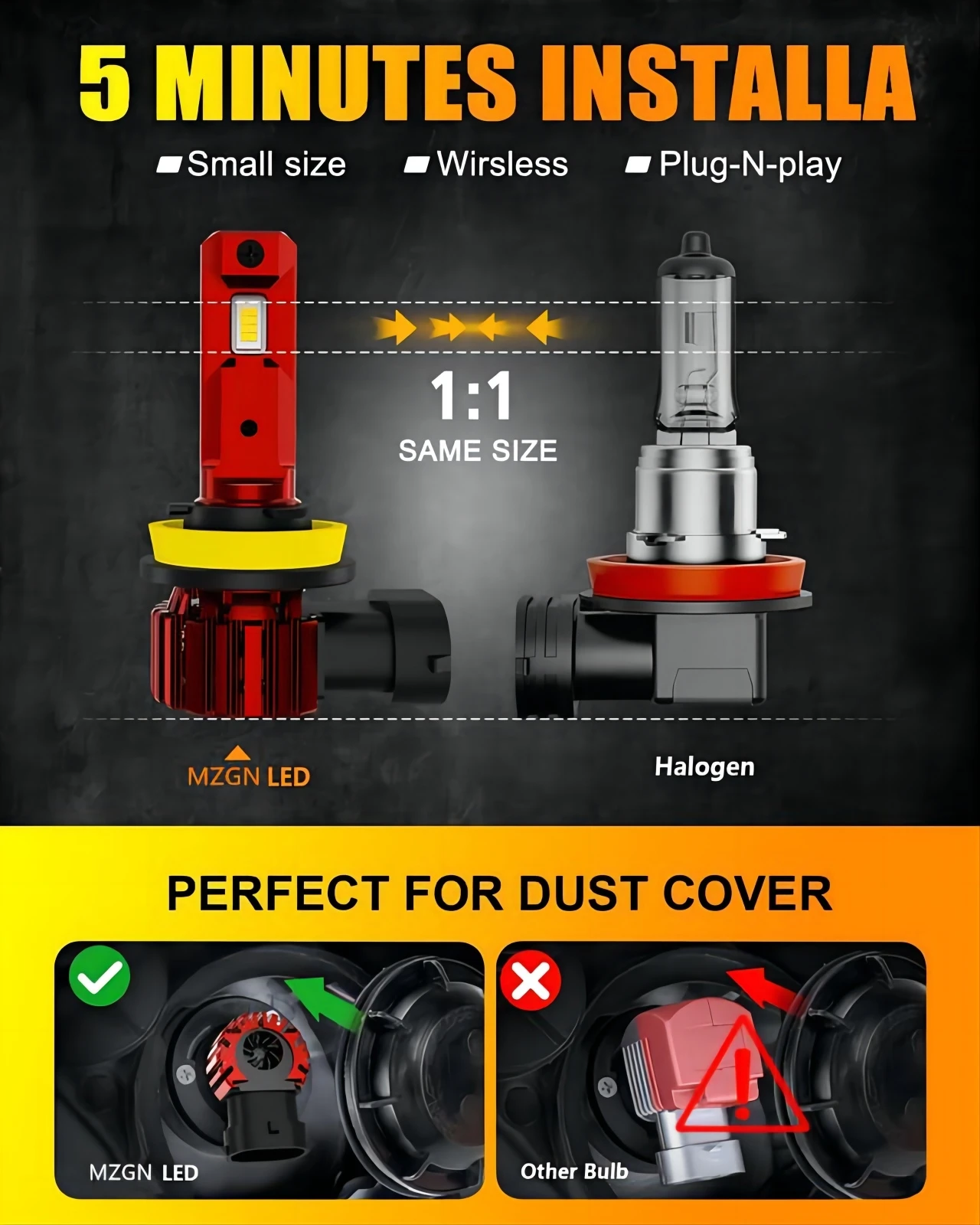 MZGN 2PCS Canbus H11 LED Light Bulbs 22000LM 50W High Power LED Car Headlight 9012 9006 HB4 HB3 Fog Light DRL Driving Lamp  12V