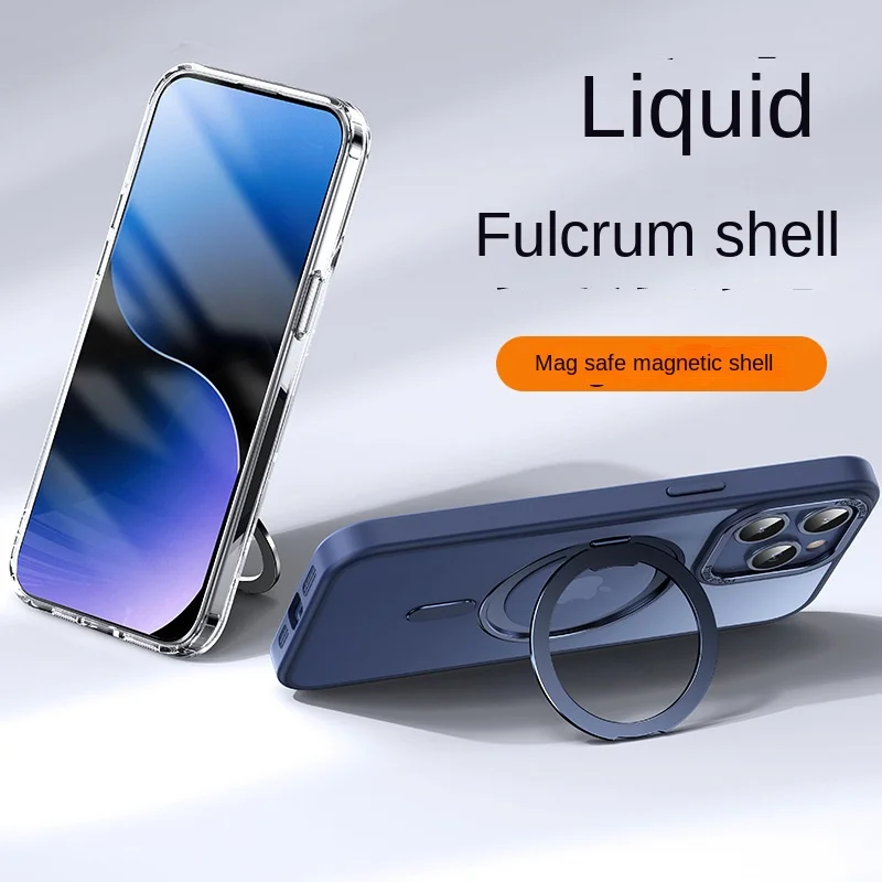 

Applicable Apple 14pro transparent fulcrum protective cover invisible rotating bracket iPhone15promax magnetic mobile phone case