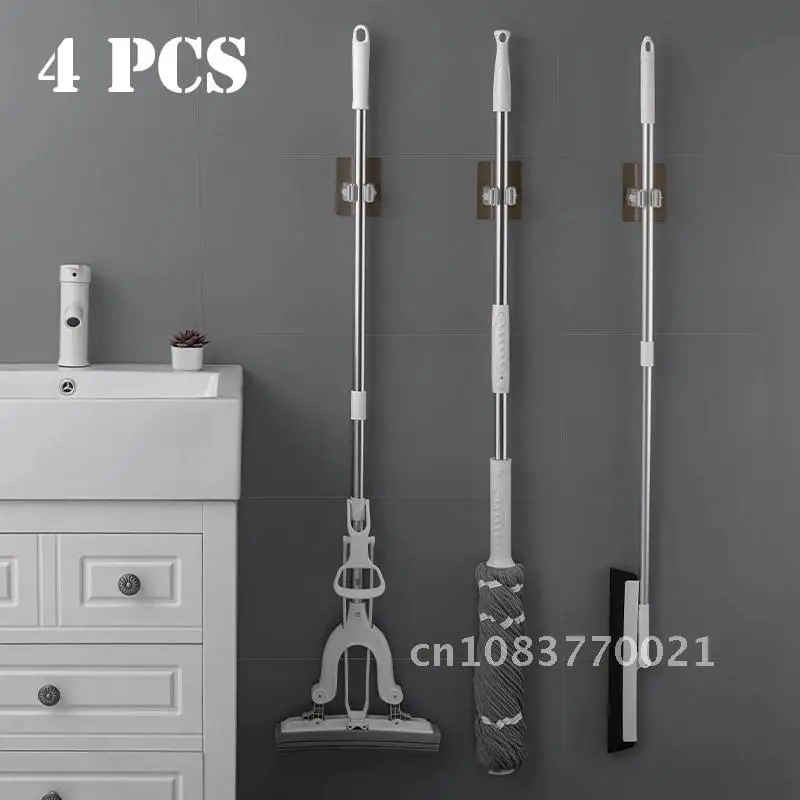 

Adhesive Wall Mounted Multi-Purpose Hooks 2/4pcs Mop Organizer Holder RackBrush Broom Hanger Strong Hook Kitchen Bathroom