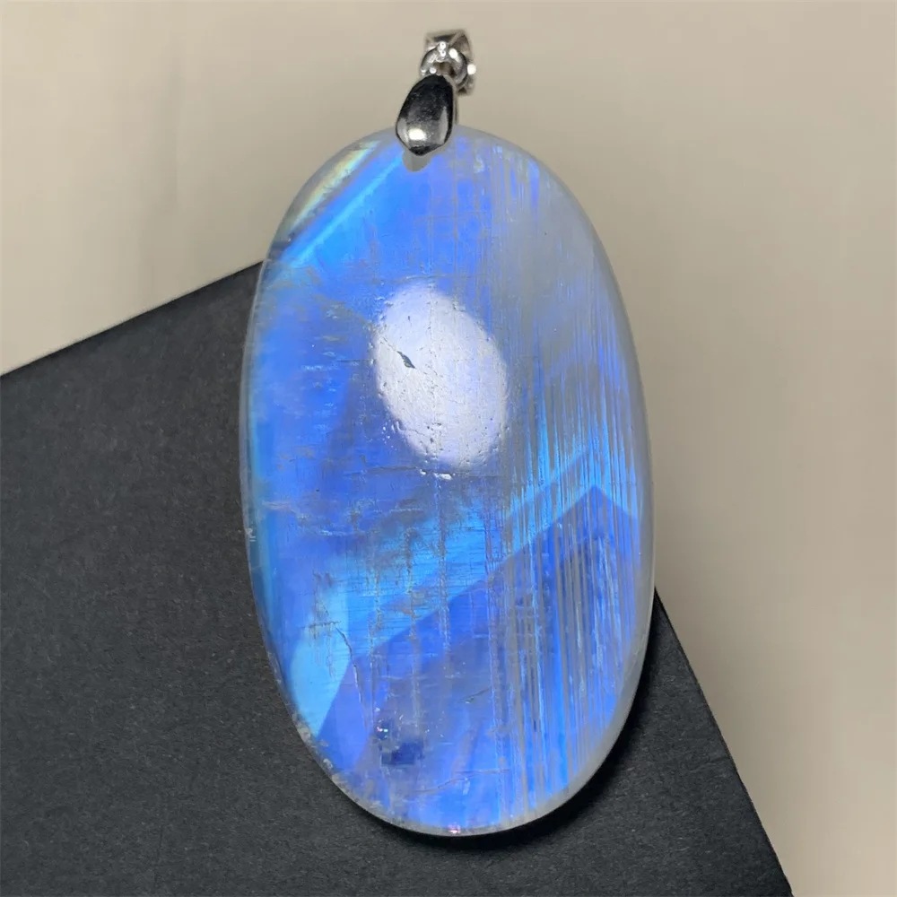 Natural Colorful Moonstone Pendants Necklaces Unusual Women Big Orange Blue Light Rainbow Moon Stones Bead Gemstone Jewelry S925