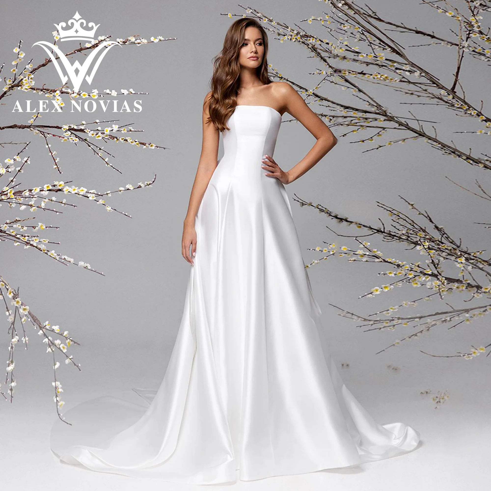 

Свадебное платье без рукавов ALEX NOVIAS, атласное ТРАПЕЦИЕВИДНОЕ ПЛАТЬЕ на молнии, без бретелек, с бантом, новый дизайн 2023
