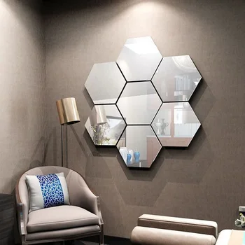 3/6/12pcs 3D Hexagon Mirror Wall Stickers 1