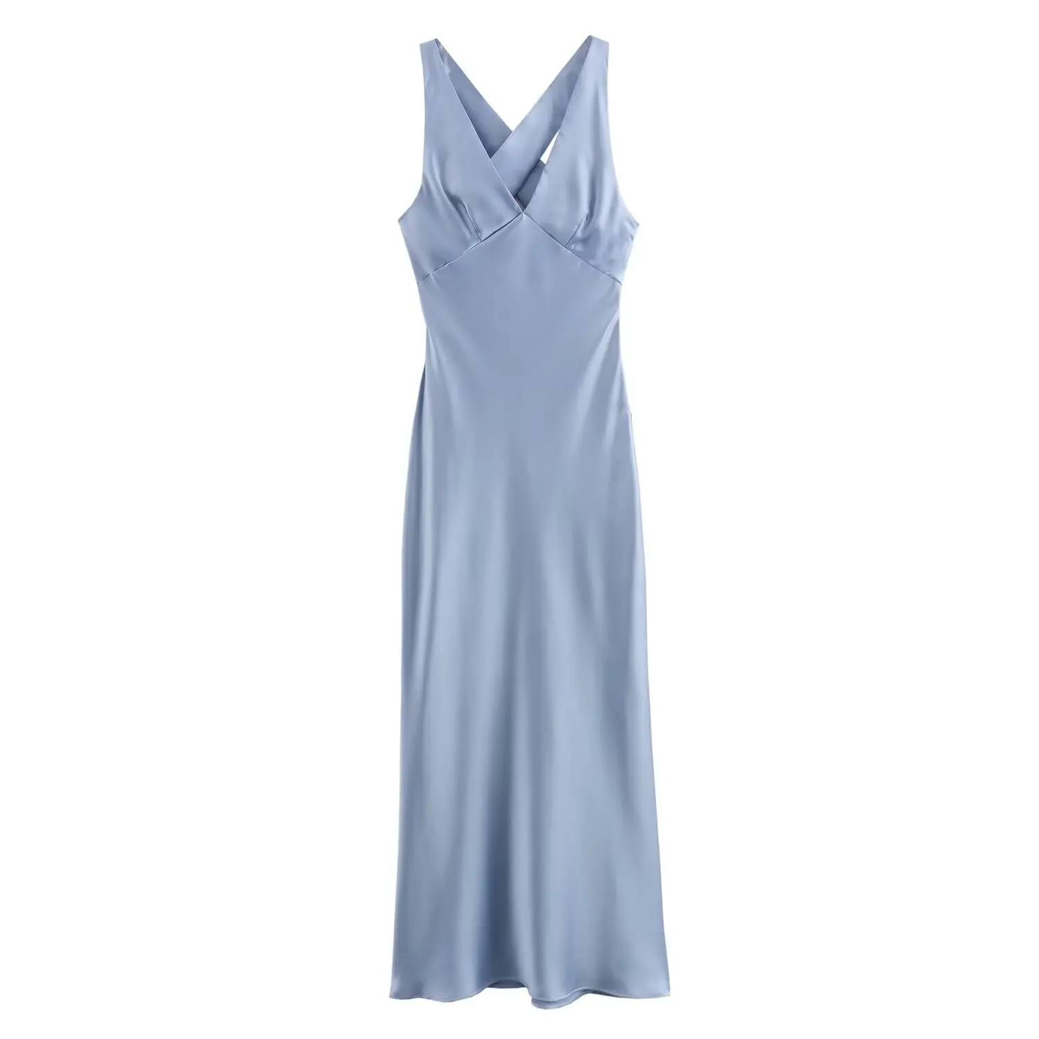 

Новинка 2024 шикарное модное атласное облегающее платье миди с открытой спиной винтажное женское платье без рукавов с V-образным вырезом Mujer