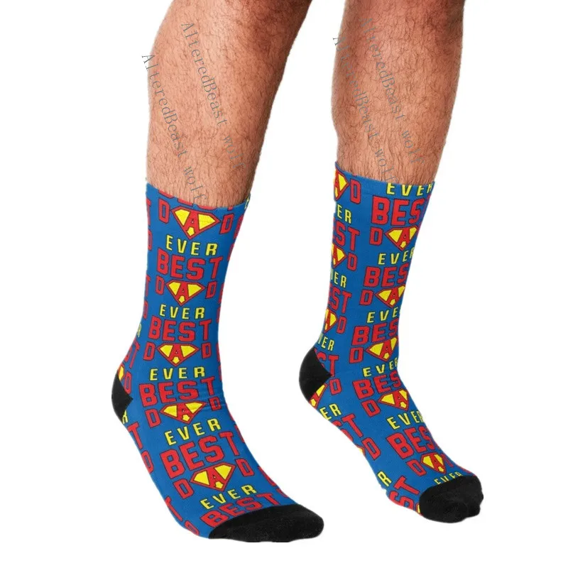 

Men's Funny socks happy Father's day Best Dad My Super Hero Socks harajuku Men Happy hip hop Crew Casual Socks Gift for Father