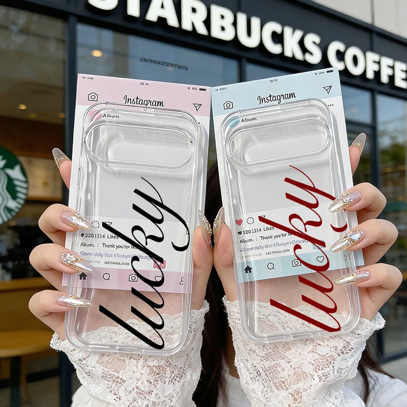 Creative Stylish French-English Lucky Clear Phone Case - Cute Y2K Soft TPU Cover