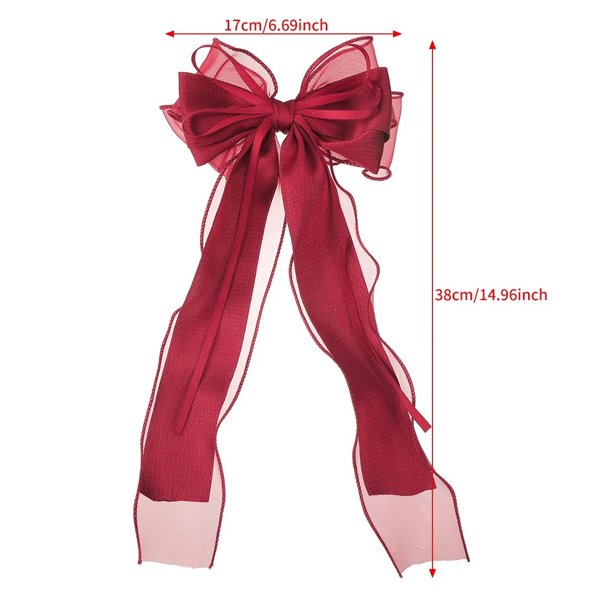Ladies Wine Red Bow Hair Clip Ribbon Barrettes Clip Girls Bowknot Mesh Yarn Hairpin Women Hair Accessories New Year Gift