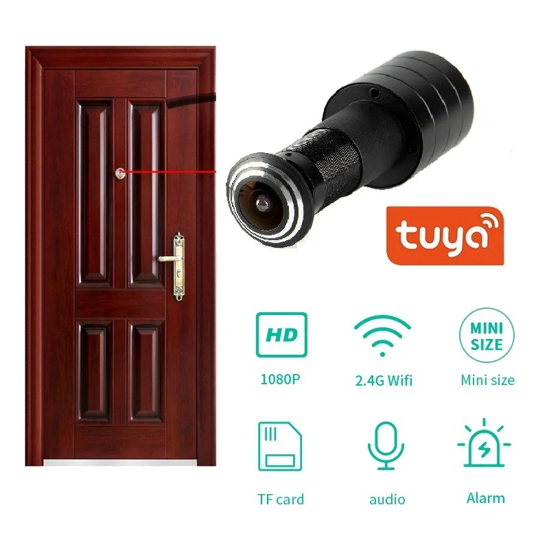 

Tuya 1080P Mini WIFI Door Eye Camera IP Camera Wide Angle FishEye Lens 1.6mm Peephole CCTV Network Audio Horn P2P Camera