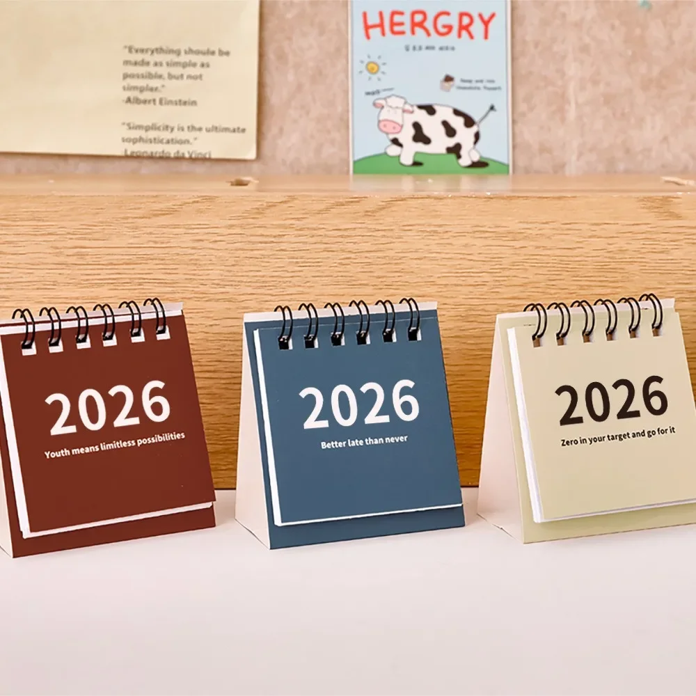 2026 Mini Simple Desk Calendar - Creative Spiral-Bound Calendar for Desktop Decoration & Office Stationery
