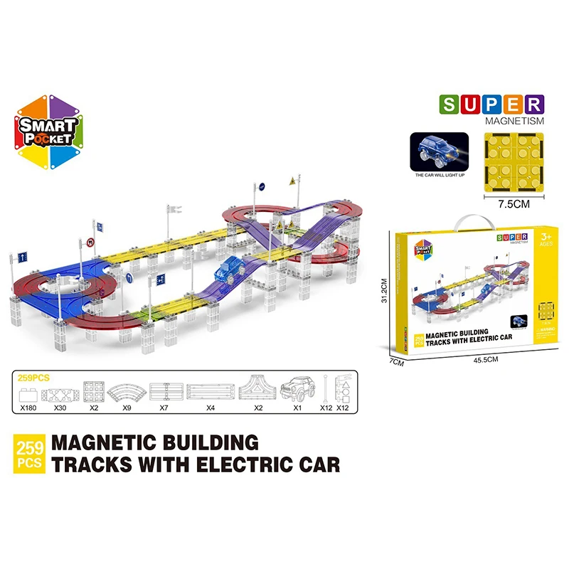 Magnetic Building Blocks Magnetic Tiles Road Car Boys Toys Building Blocks Electric Rail Car Construction Game STEM Activity Playset Montessori Kids Toys