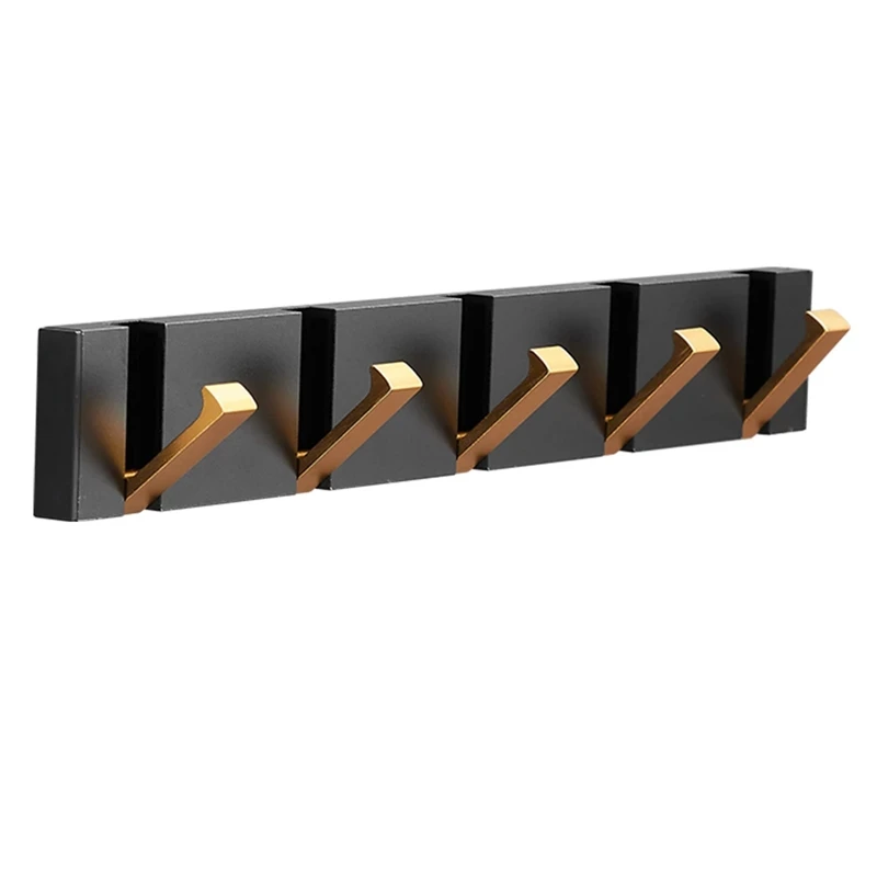 

Folding Towel Hanger 2Ways Installation Wall Hooks Coat Clothes Holder For Bathroom Kitchen Bedroom Hallway, Black Gold