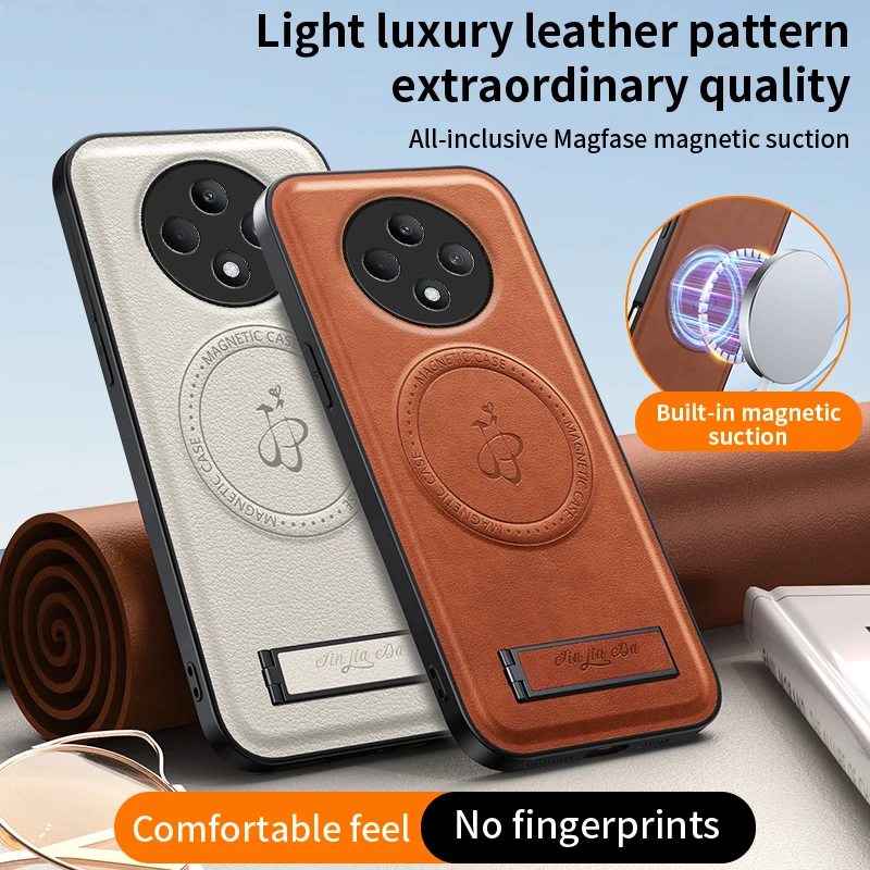 Leather Magnetic Stand Case - Shockproof, Full Camera Protection, Soft Shell Cover