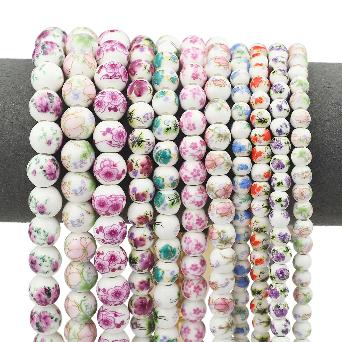 20pcs Multicolor Floral Oblate Ceramic Spacer Beads