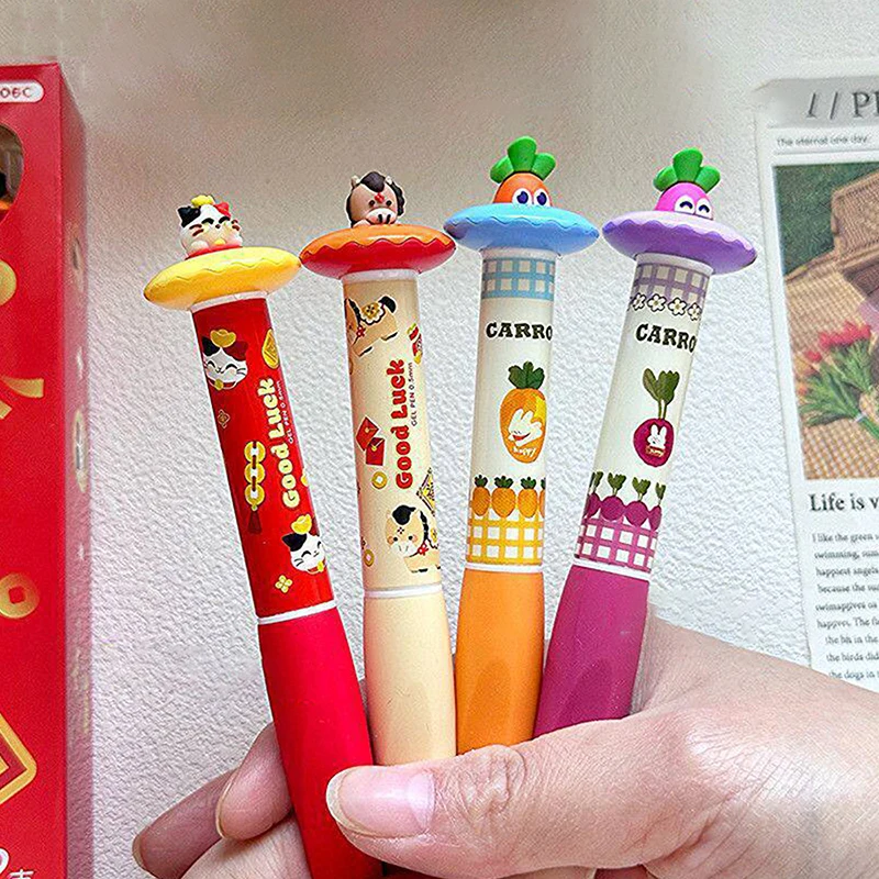 새롭고 귀여운 회전형 무 젤 펜 0.5mm 재미있는 동물 모양의 속건성 펜, 창의적인 회전형 무 포켓 펜 (학교 및 사무실용)