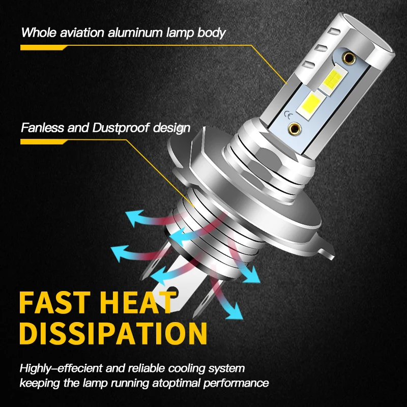 Enhanced LED Headlight Bulbs, H4 9003, 12000lm, CSP Fanless, Canbus, High & Low Beam, Pack of 2