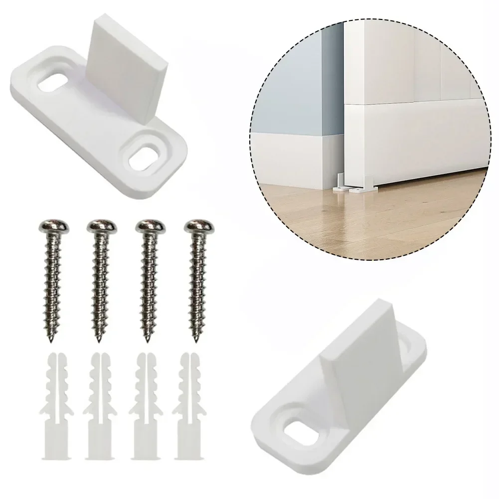 Sliding Barn Door Guide Silent For Sliding Door Stabilizer Adjustable Floor Wall Door Bottom Guide in White Carbon Steel with Screws (2pcs)