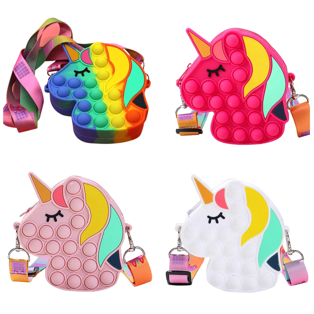 Push Bubble Pop Its Fidget Mini Unicorn Handbag Key Pouch Small Purse Fidget Sensory Toy Crossbody Handbag Shoulder Bag Kids Toy color changing nee dohs