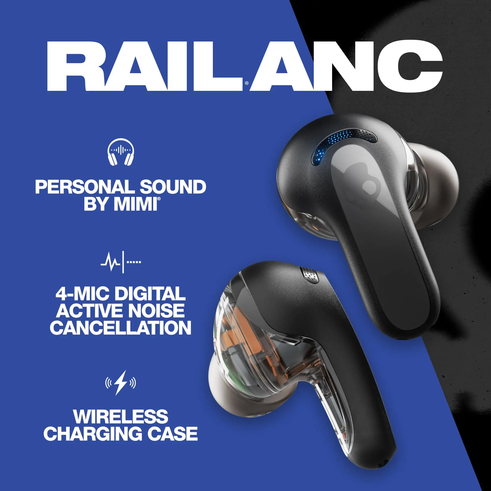 

Choice Skullcandy Rail ANC In-Ear Wireless Bluetooth Noise cancelling Earbuds Long Battery Life with 4 Mic Bluetooth Headphones