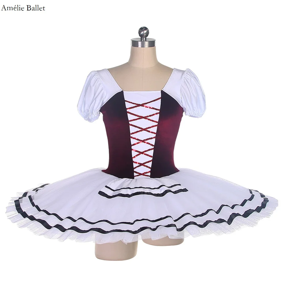 

BLL488 Burgundy Velvet Bodice with White Pancake Tutu Skirt Pre-Professional Ballet Tutu Girls & Women Performance Costumes