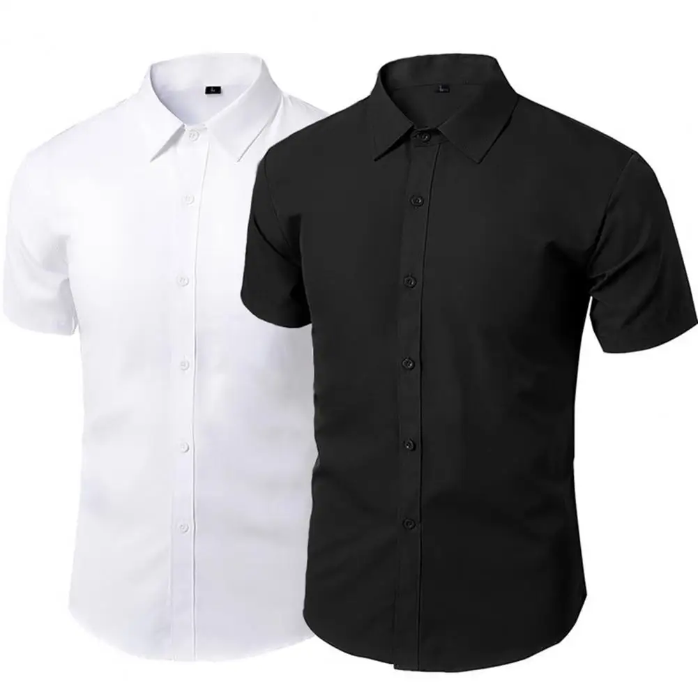 

Chic Men Shirt Polyester Slim Fit Casual Business Men Summer Shirt Men Office Shirt All Match