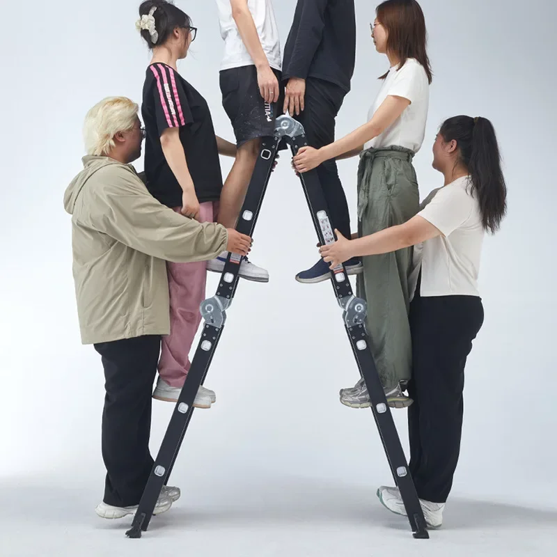 두꺼운 다기능 철-알루미늄 복합 접이식 헤링본 사다리 4단 텔레스코픽 사다리 조인트 사다리