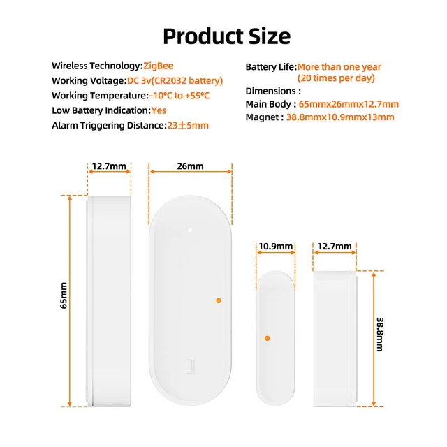 MIUCDA Tuya Zigbee Smart Door Window Sensor Smart Anti-tamper Button Home Burglar APP Remote Control Work With Alexa Google Home 6