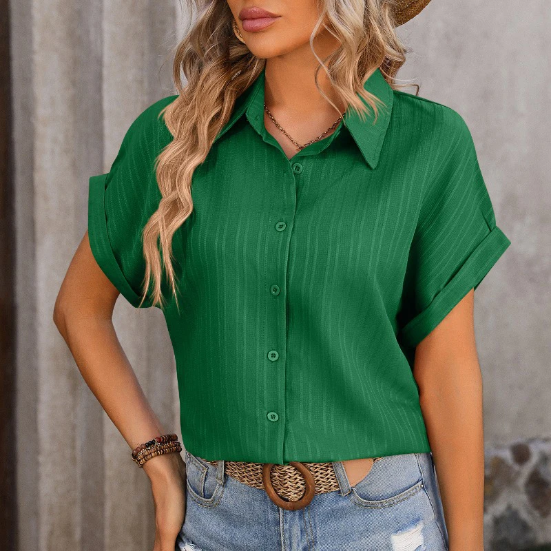 

Summer Loose Solid Short Sleeve Casual Shirt Women 2024 New Fashion Elegant White Blouse Woman Button Up Office Lady Tops 30644