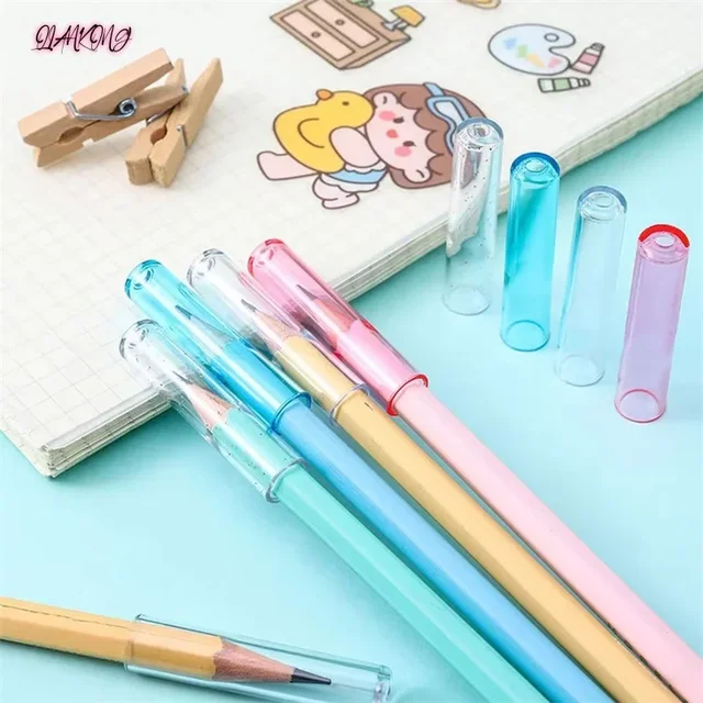New 10Pcs/Set Transparent Plastic Pencil Cap Simple Colorful Pencil Extender Cute Pencil Protection Cap School Office Supplies 1
