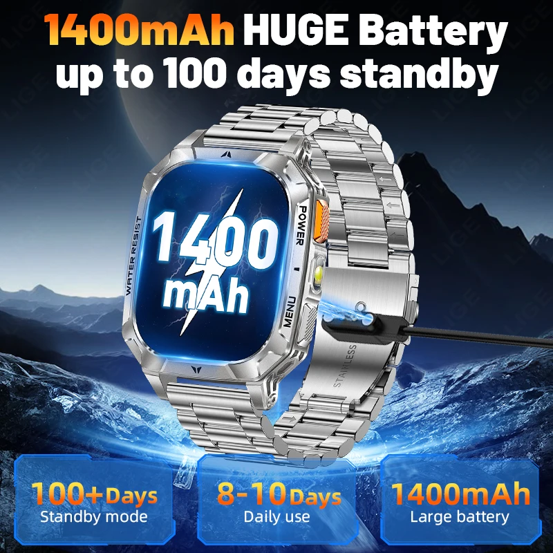 LIGE New 1400mAh Battery Watch 2.01" HD Large Screen Waterproof Men's Watches Sports Fitness Bluooth Call Smart_voghion.com