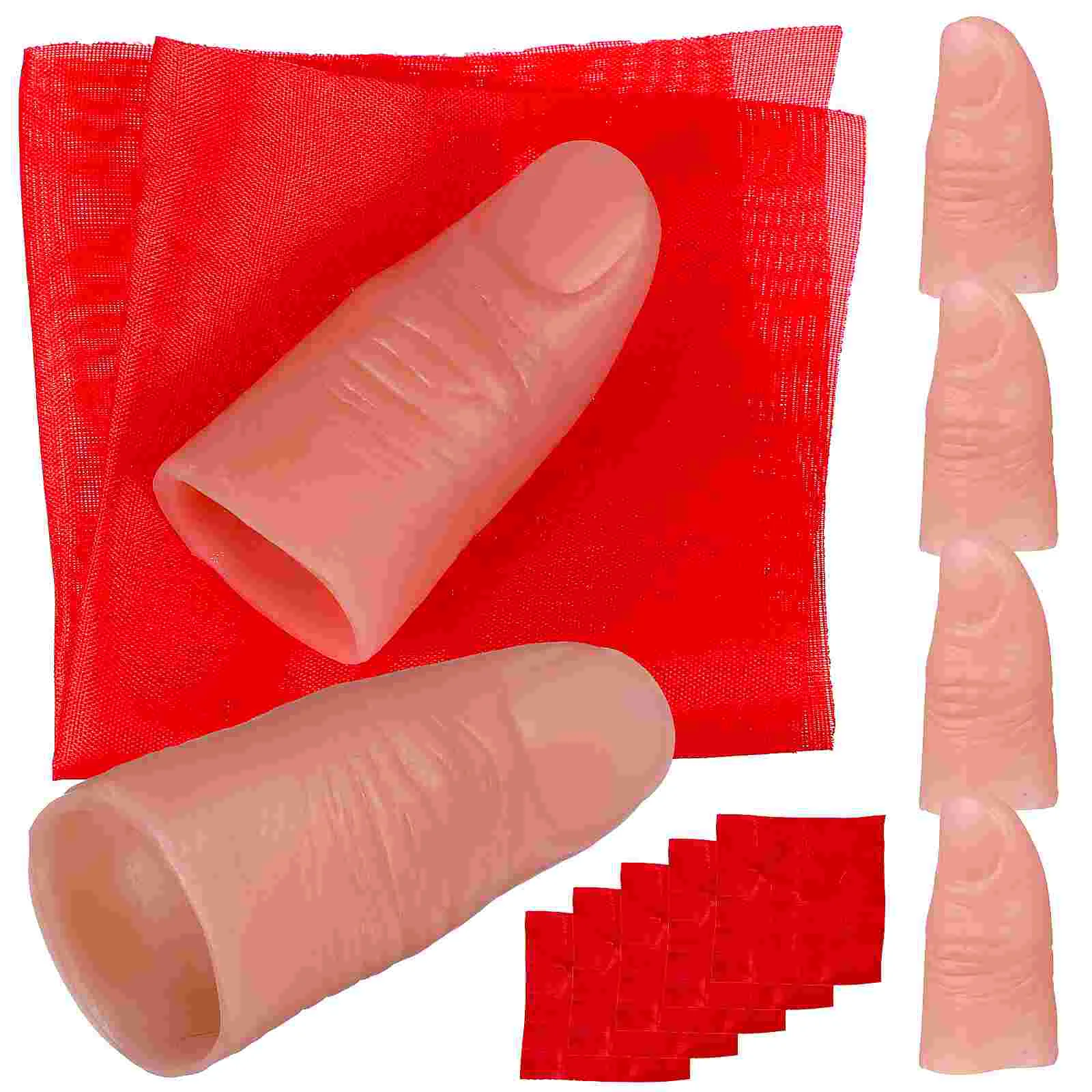 

6 Sets Stage Performance Fake Finger Thumb Cots Silk Scarf Scarves Sleeve Props Magician Tricks