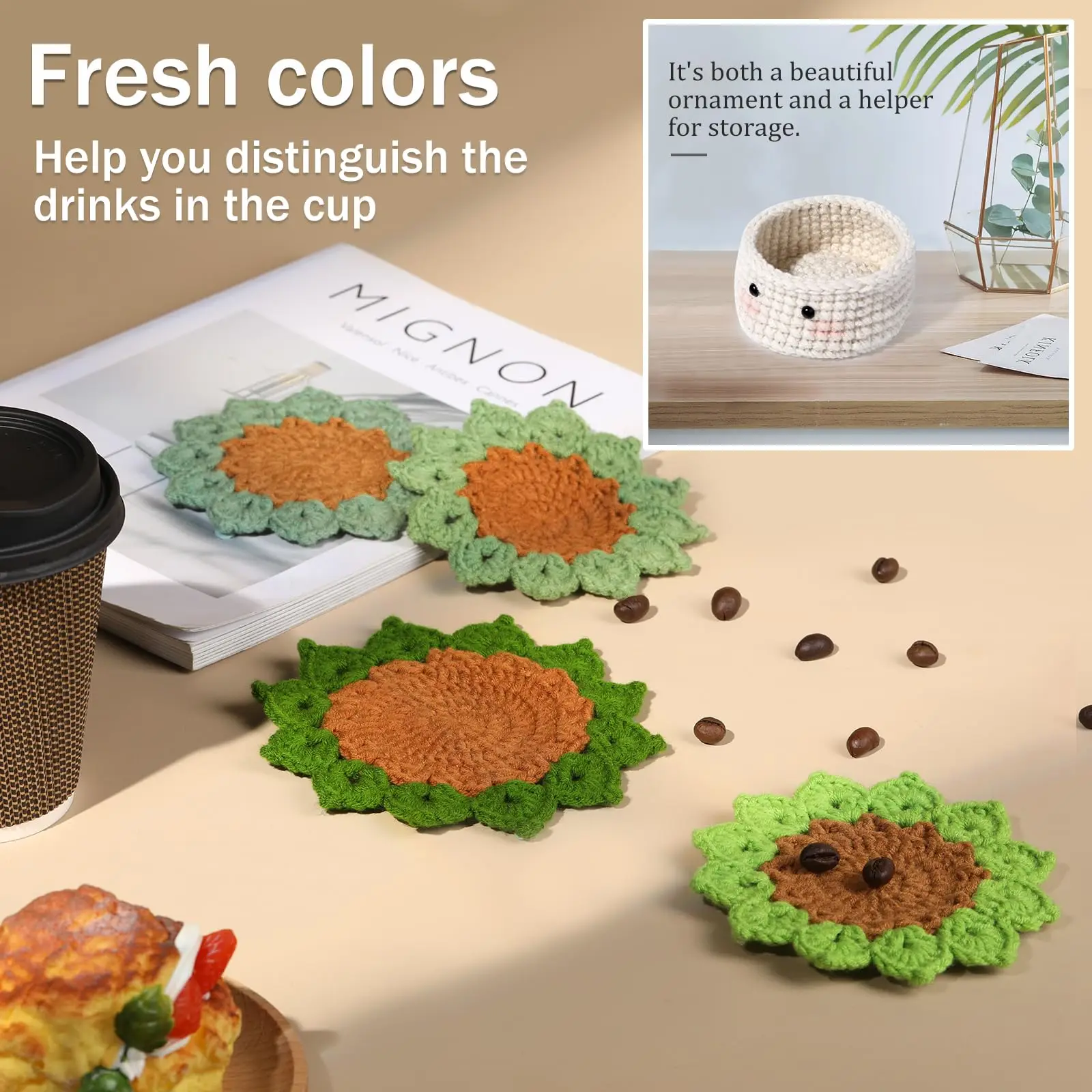 6pcs Coasters in a Plant Pot Crochet Start Kit Complete Beginner Crochet Kit with Hooks Yarn Clear Video Tutorials