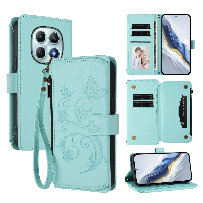 Luxury Leather Phone Wallet Case with Wrist Strap and Card Holder