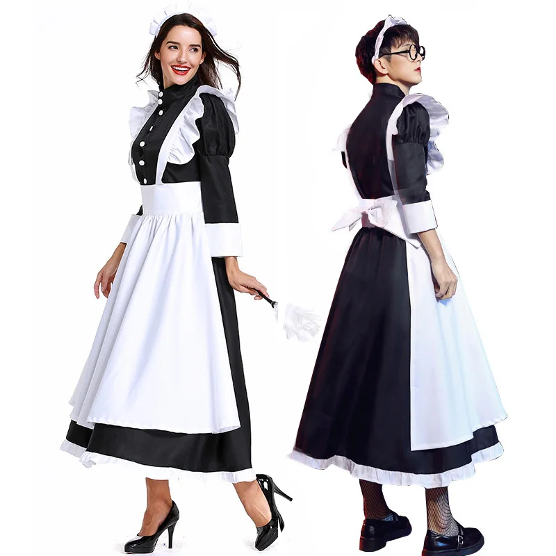 

Butler Cosplay Costume Men Women Halloween Maid Black White Dress Party Stage Performance Housekeeper Suit Adult Carnival Dress