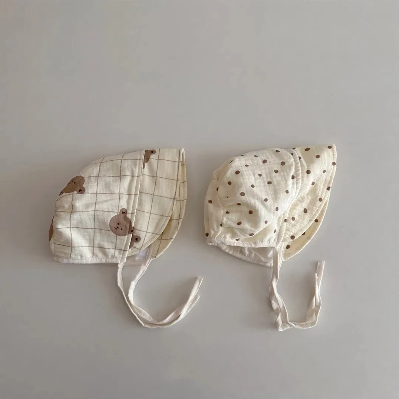 Korean Print Baby Sun Hat Cute Flower Cherry Infant Girls Princess Cap Spring Autumn Cotton Newborn Ear Protection Caps Bonnet