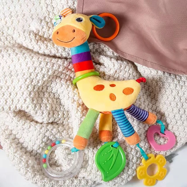 Baby Car Toys Stroller Plush Toy Animal Stuffed Hanging Rattle Toys Newborn Crib Bed Around Toy w/ Teether Rattle Sound 5