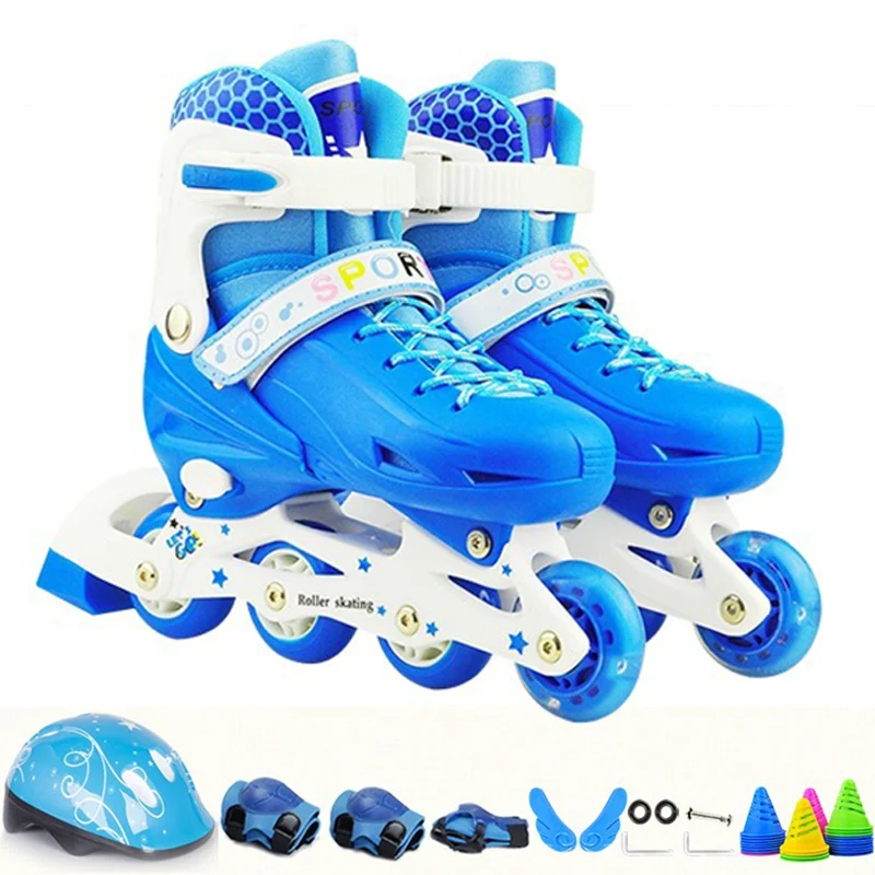 Kids Inline Roller Skates Full Set With Knee Elbow Pads Helmet Protective Gear For Boys Girls Beginner Sneakers 4 Wheels Skates