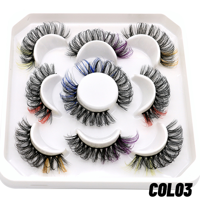 5/8pairs Colored Eyelashes Wispy Mink Lashes Natural Fluffy Cat Eye Lashes Strip 5D False Eyelashes Eyelash Extension
