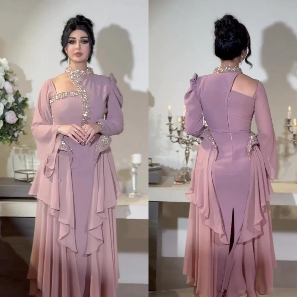 

Ball Dress Jersey Draped Beading Ruched Christmas A-line High Collar Bespoke Occasion Gown Midi Dresses Saudi Arabia Evening