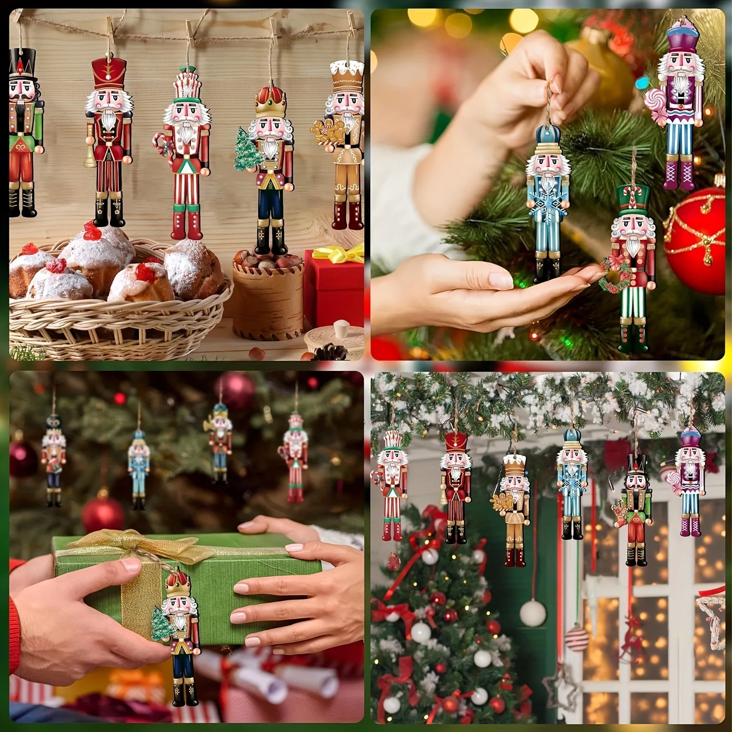 12pcs Christmas Nutcracker Soldier Wooden Pendant Xmas Tree Hanging Ornament Navidad Decoration for Home 2025 New Year Gifts