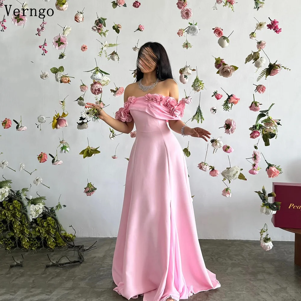 Set Formal Pink Two Piece Off Shoulder Prom Dress Verngo Pink Crepe Prom  Gown Off The