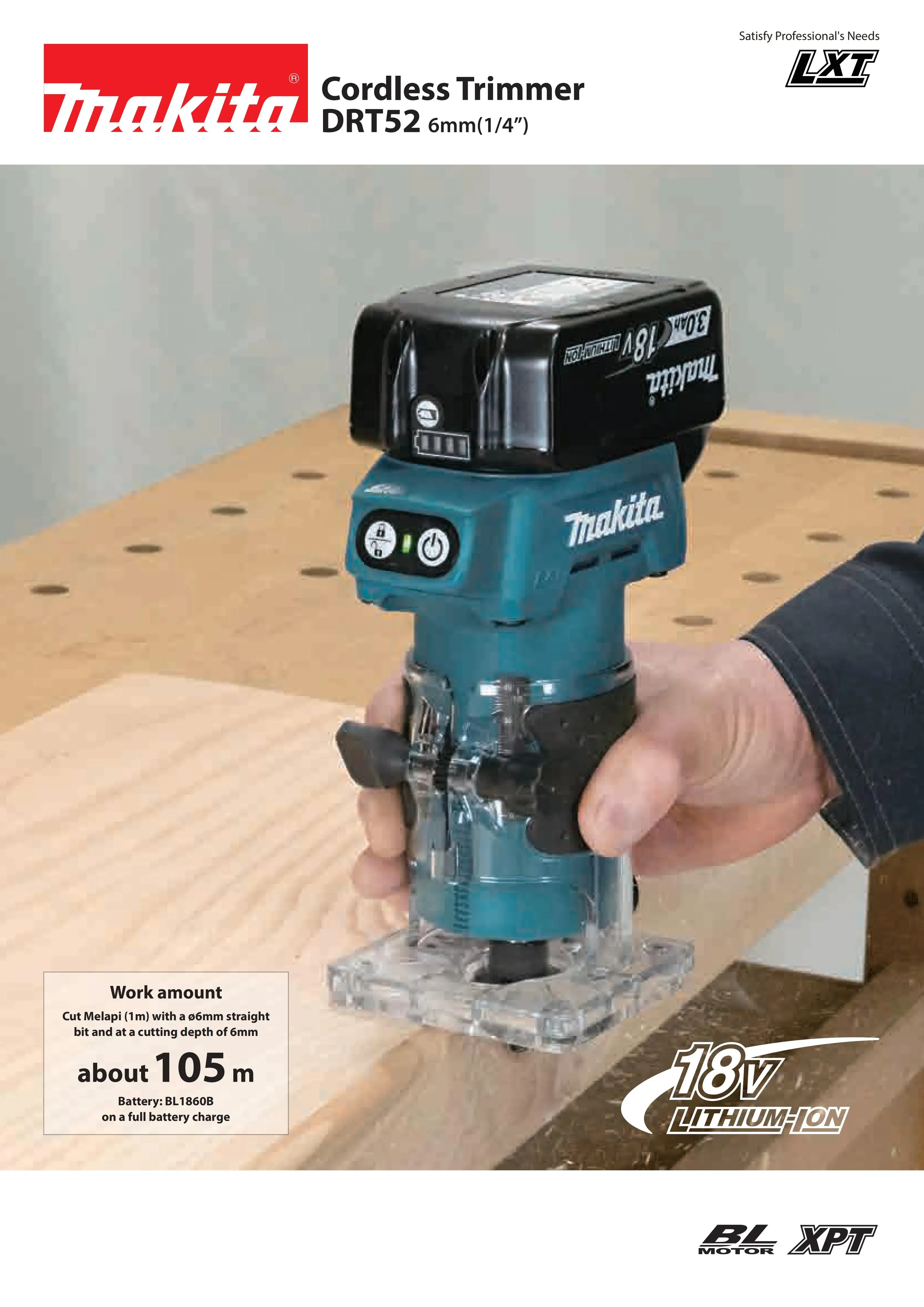 Makita DRT52Z 18V LXT 6.35mm (&frac14;") Brushless Cordless Laminate Trimmer 18V Lithium Power Tools