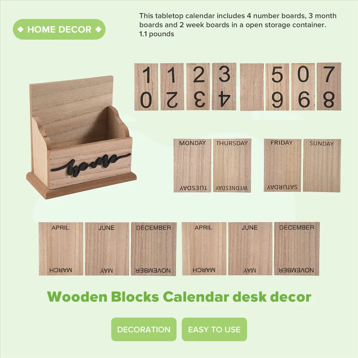 T64C 나무로 만든 플립 데스크 블록 달력, 영구 플랭크/테이블 달력 디스플레이, 가정/사무실 장, 11.5X6.5X14.5CM, A