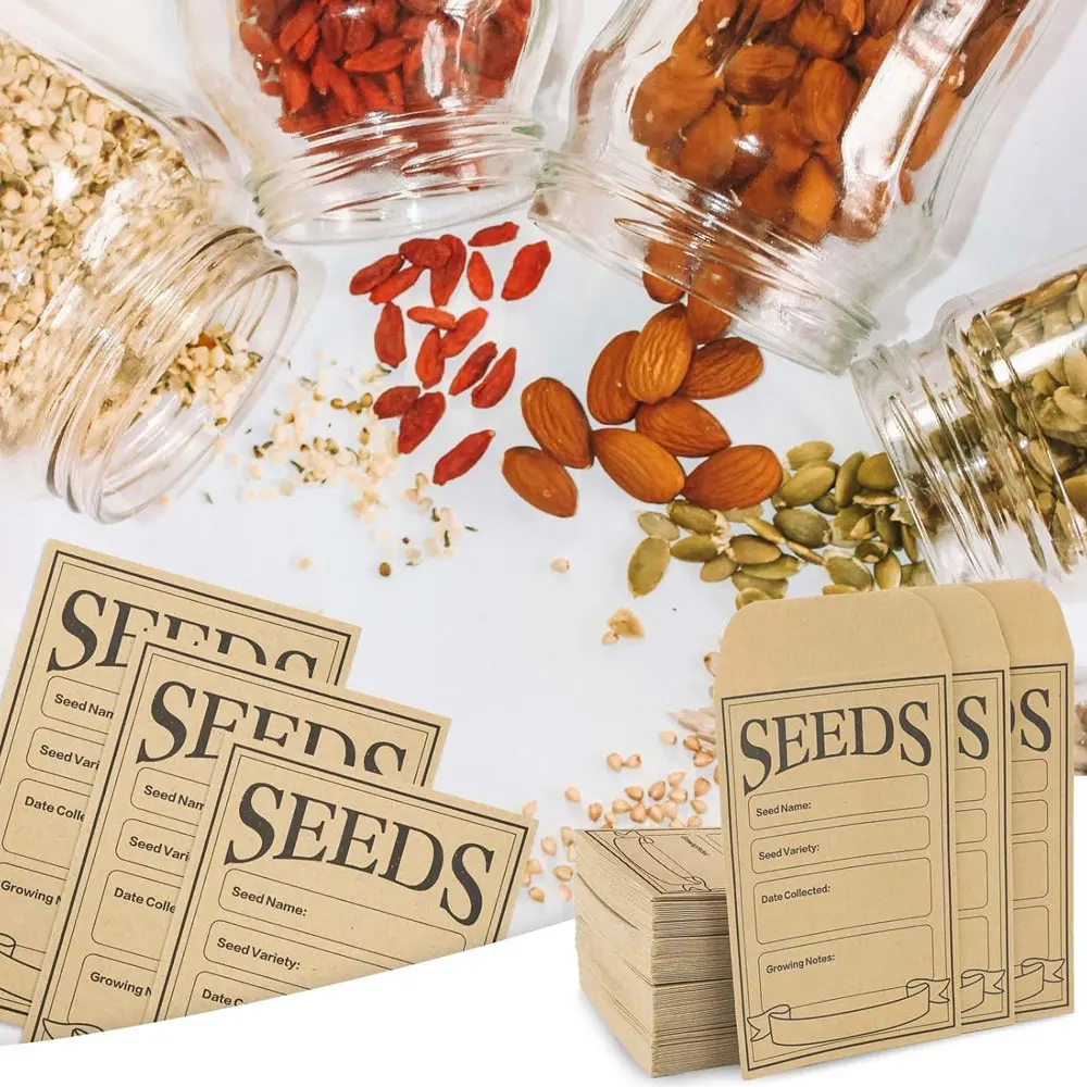Eco-Friendly Brown Kraft Paper Seed Packets - 50 Pack Resealable Storage Envelopes for Plant and Flower Collections