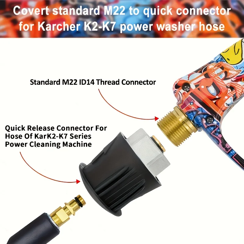 그래피티 고압 세척기 건 키트, 카처 K2-K7 호환, 5가지 색상 노즐 팁 및 자동차 세척용 퀵 커넥트 어댑터