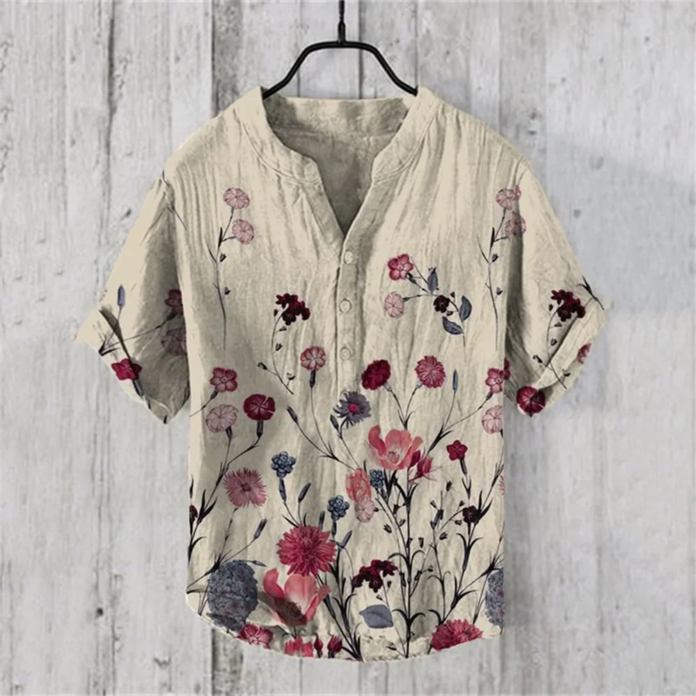 Men Women New Linen Short Sleeved 3D Printed Frog Pattern Pullover Hawaii Beach Shirt