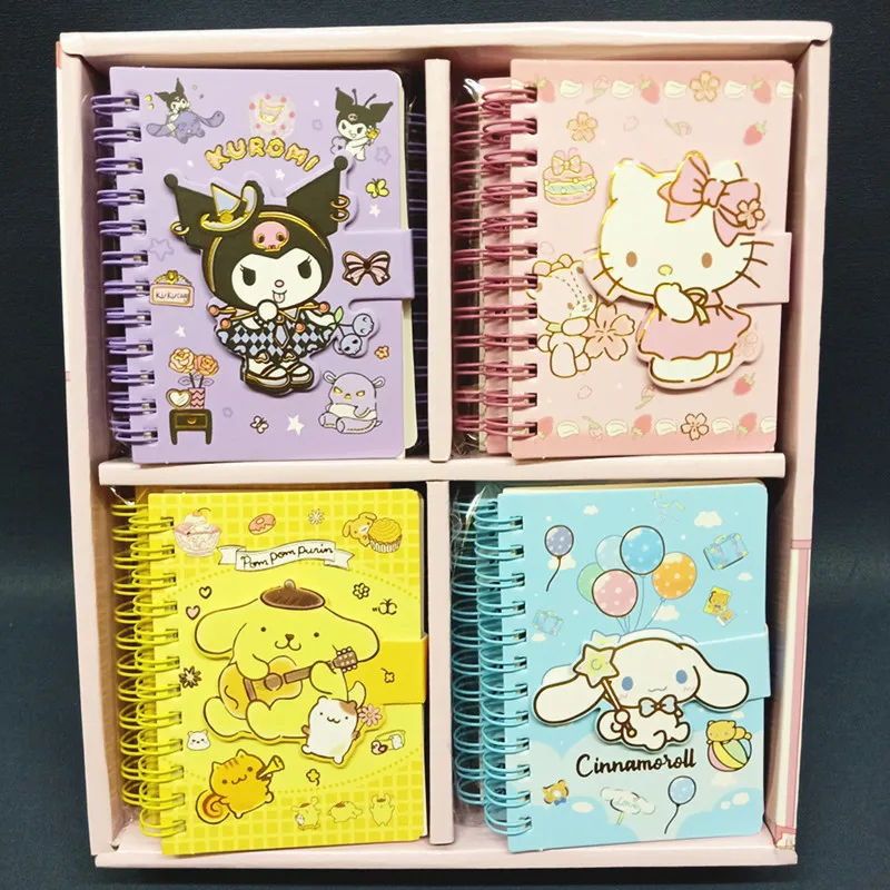 

24pcs Sanrio Hello Kitty Kuromi Cinnamoroll Pom Pom Loose-leaf Coil Notebooks Kawaii Cute Magnetic Buckle Diary Book Kids Gifts