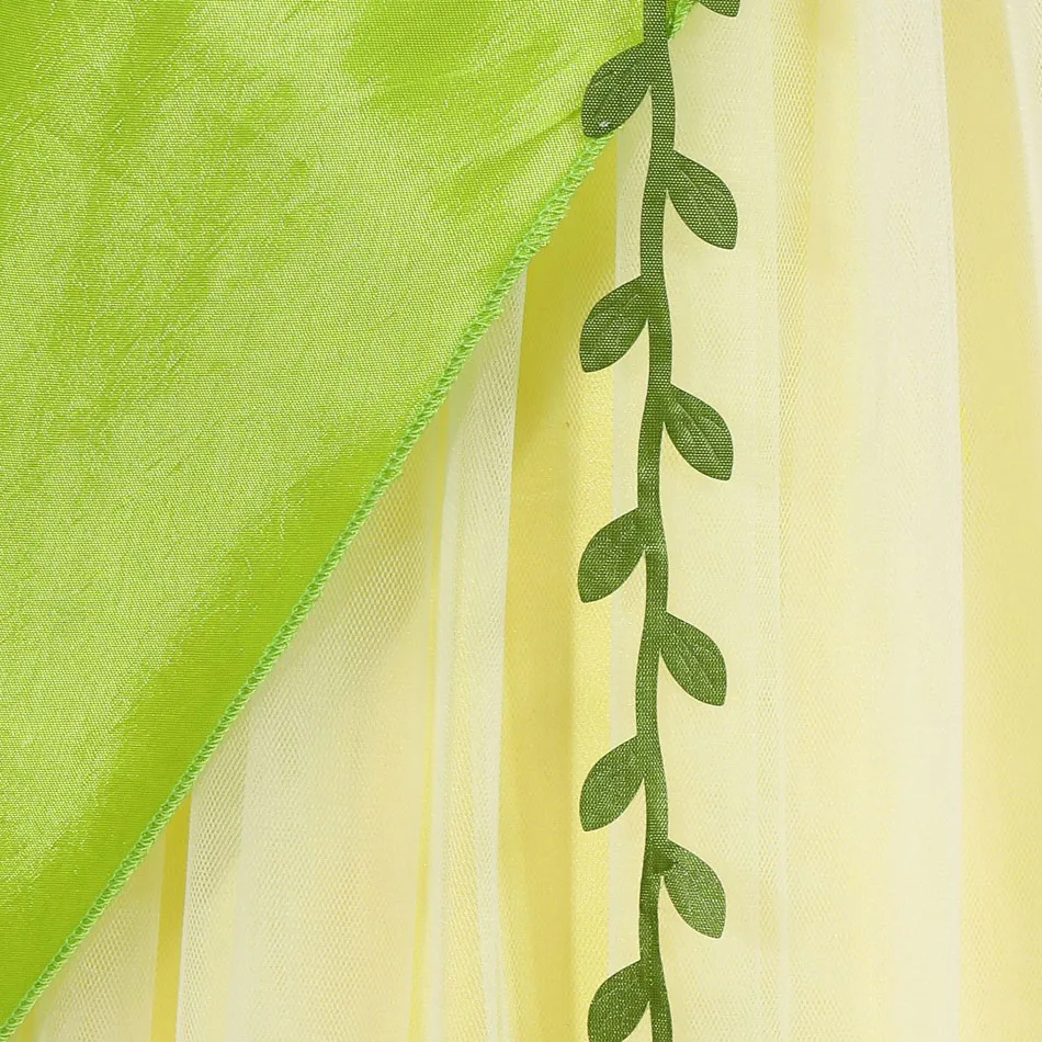 Tiana Prinzessinnenkleid für Mädchen Grünes Blattblumen-Kostüm Kinder Halloween Cosplay Faschingskostüm mit Accessoires Geburtstagsparty Geschenk – Detail 15